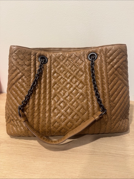 Bottega Veneta Handbags - Bottega Veneta Leather Shoulder Tote in Cognac Brown dark gunmetal hardware